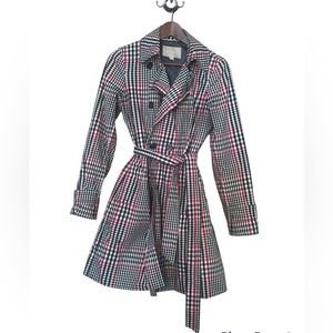 Banana Republic Red N Black Plaid Trench Coat
